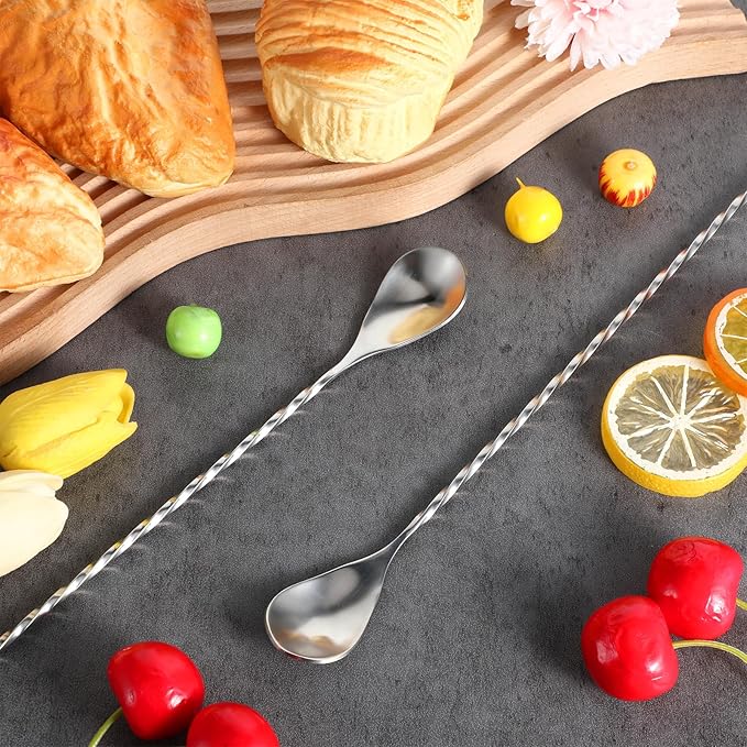12 Pcs 12 Inches Bar Spoons Stainless Steel Mixing Spoons Spiral Pattern Long Drink Stirrer for Cocktail Shaker, Silver