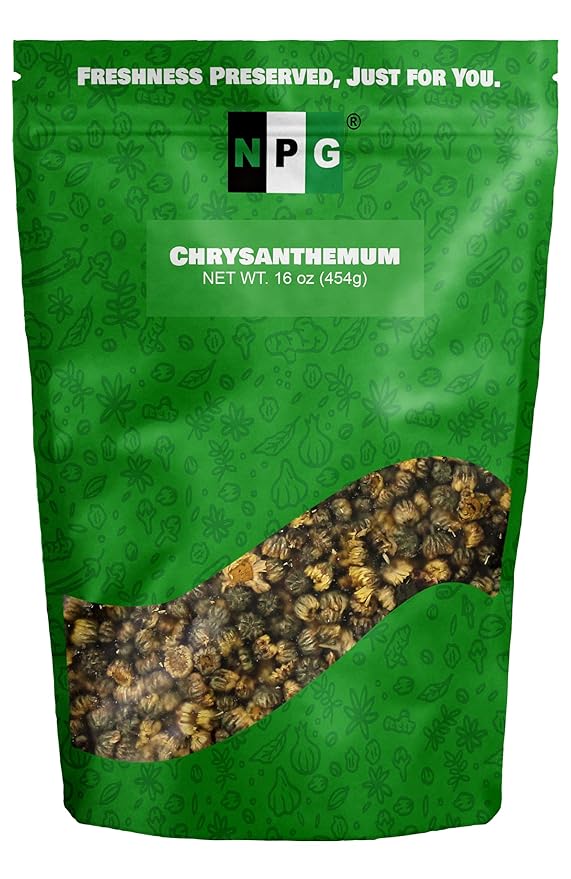 NPG Chrysanthemum Bud Tea 16 Oz, Premium Dried Chinese Tai Ju Flowers, Juhua Herbal Tea, Caffeine-Free, Non-GMO Loose Leaf with Floral Fragrance, Sweet and Refreshing Flavor for Relaxation
