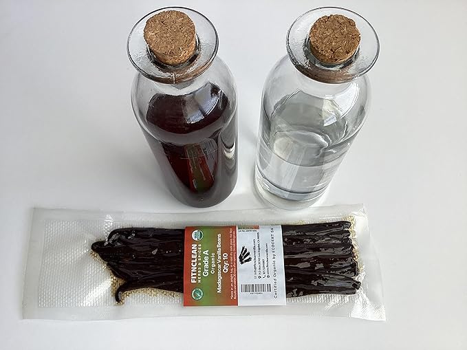 10 Organic Grade A Madagascar Vanilla Beans. Certified USDA Organic. 6"-7.5" for Extract, Paste, Essence and Baking by FITNCLEAN VANILLA. Bulk Bourbon Fresh NON-GMO Whole Gourmet Pods
