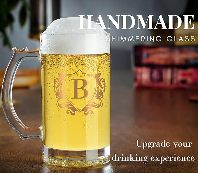 Onebttl Personalized Beer Stein Mug - 17 oz Heavy Beer Stein with Handle for Men - Boss Birthday