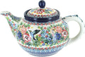 Blue Rose Polish Pottery - Red Hummingbird Medium Teapot - 4 Cup Capacity - Hand-Painted Polish Pottery Ceramic Coffee & Tea Server