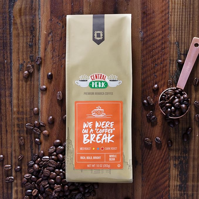 Central Perk Dark Roast Whole Bean "We Were On A Coffee Break" Blend - 100% Arabica Coffee with Nutty, Smoky, Dark Chocolate & Caramel Flavors, 10oz Bag