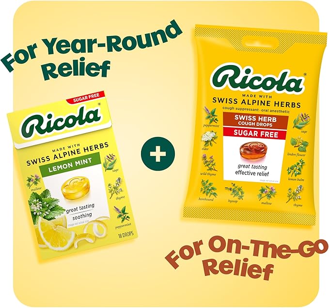 Ricola Swiss Herb Sugar Free Cough Drops with Menthol - Cough and Sore Throat Relief - 45 Count - Herbal Throat Lozenges