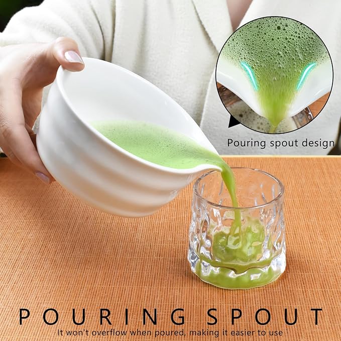 Artcome 7-Piece Matcha Tea Set - Complete Japanese Ceremony Kit with Bowl, Whisk, Scoop, Strainer & Guide, White