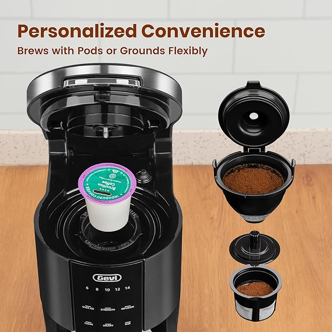 Gevi Single Serve Coffee Maker for K Cup and Ground Coffee, Pod Coffee Maker with 40oz Water Reservoir, 6 to 14 oz. Brew Sizes, Black