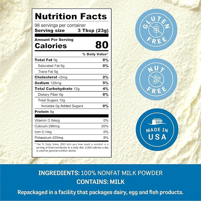Judee's Gluten Free Nonfat Dry Milk Powder - High Protein & Calcium Powdered Milk - Keto-Friendly Baking - Gluten Free & Nut Free - 80 Oz - Pack of 1