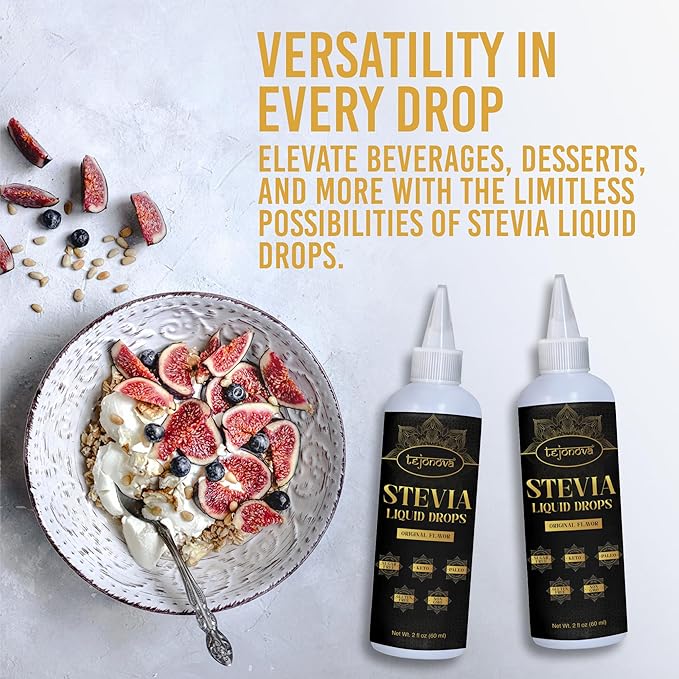 tejonova Stevia Liquid Drops, 2 fl oz, Zero Calorie Stevia Liquid Sweetener from Pure Stevia Extract, Stevia Sweetener for Drinks, Treats, No Sugar Liquid Stevia Drops, Keto Sweetener, No Aftertaste