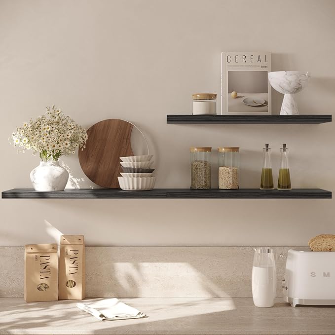 Wall Shelf Set of 1,Dark Wood Floating Shelves 30 in W x 10 in D x 1 in H, Wooden Floating Wall Shelf with Invisible Brackets for Living Room/Bedroom/Bathroom/Kitchen Storage and Decor