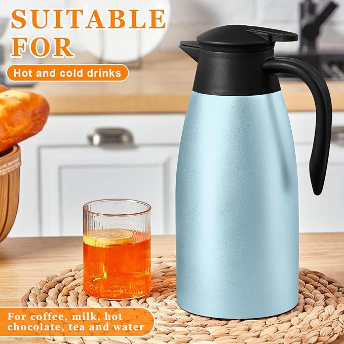 Norme 2 Pcs Thermal Coffee Carafe Insulated Stainless Steel Coffee Carafe for Hot Liquid Vacuum Thermal Pot Creamer Pitcher Dispenser with Brushes Keeping Hot Water Milk(Blue)