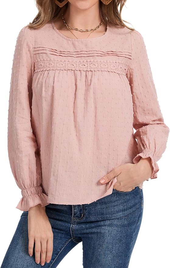Long Sleeve Shirts Women Dressy Blouses for Women Cute Crew Neck Fall Tops Trendy Women's Clothing 2025 Fashion