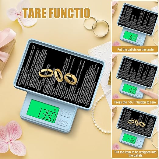 Diyife Gram Scale, 1000g/0.01g Digital Jewelry Scale for Powder, Gold, Gem, Mini Scale with LCD Display, 7 Units, Tare, Light Blue (Batteries Included)