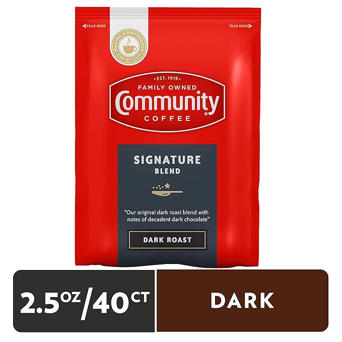 Community Coffee Signature Blend, Dark Roast Pre-Measured Coffee Packs, 2.5 Ounce Each (Box of 40)