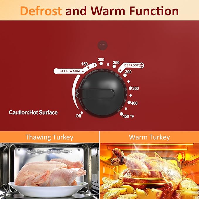 Sunvivi 26 Quart Roaster Oven, Electric Roaster Oven with Glass Lid, Turkey Roaster Buffet with Self-Basting Lid, Removable Pan, Cool-Touch Handles, Red
