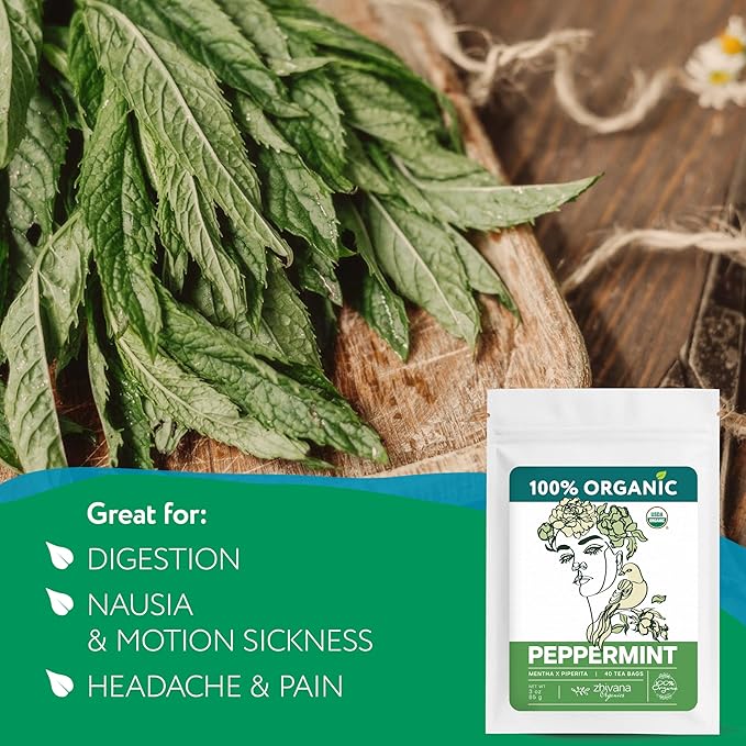 Organic Peppermint Tea Bags (40 TeaBags) - Peppermint Tea Organic - Te de Menta Organico Natural - Herbal Tea for Energy, Digestion, Nausea, Motion Sickness, Respiratory Support, Stress Relief