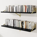 Deep Wall Shelves 48"W x 12"D Engineered Wood Floating Shelves for Wall, Sturdy Metal Bracket(Gold) Bookshelves Home Decor Storage for Living Room Bedroom Bathroom Kitchen, Set of 2, Black Finish