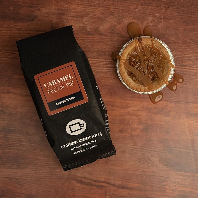 Caramel Pecan Pie Flavored Coffee, Specialty Arabica Coffee, Medium Roast, 12 ounce, Whole Bean