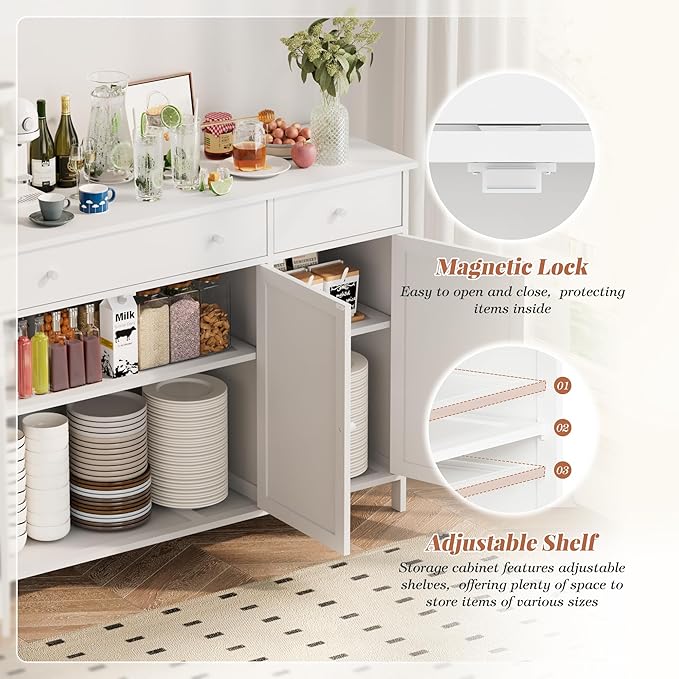 Oakcloud Modern 3-Door Sideboard Buffet Cabinet with Drawers - Coffee Bar Station, Adjustable Shelves, Magnetic Door & Anti-Tip Design, Storage Cabinet for Dining Room, Living Room
