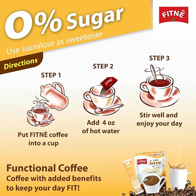 FITNE Instant 3 in 1 Coffee Packets Mix with L-Carnitine for Workout Exercise Vitamin B1 B2 B6 Smooth Blend No Sugar Sucralose Sweetener, 18 Sachets