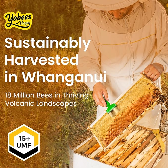 Yobees Honey Raw and unpasteurized New Zealand Manuka Honey Organic | MGO 512+ / Certified UMF 15+ | 8.8oz