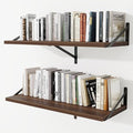 Deep Wall Shelves 36"W x 12"D Engineered Wood Floating Shelves for Wall, Sturdy Metal Bracket Bookshelves Home Decor Storage for Living Room Bedroom Bathroom Kitchen, Set of 2, Walnut Finish