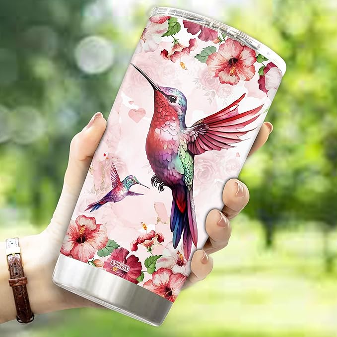 Hummingbird Tumbler 20oz Cute Animal Gift for Women, Girls Who Freaking Love Hummingbirds Lovers Perfect Birthday Christmas Valentine Wife Daughter Insulated Stainless Steel Coffee Cup with Lid