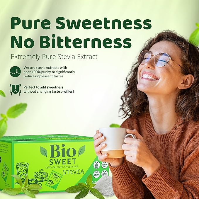 BioSweet Zero Bitterness Stevia Packets | Zero Calorie Sweetener | Non GMO, Natural, Gluten Free, Vegan | Nothing Artificial (1,000 Packets)