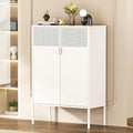 Metal Storage Cabinet,2 Door TV Stand, Metal Mesh Accent Cabinet,Magnetic Door Closure,Low Storage Cabinets with Doors and Shelf for Home,Office,Living Room