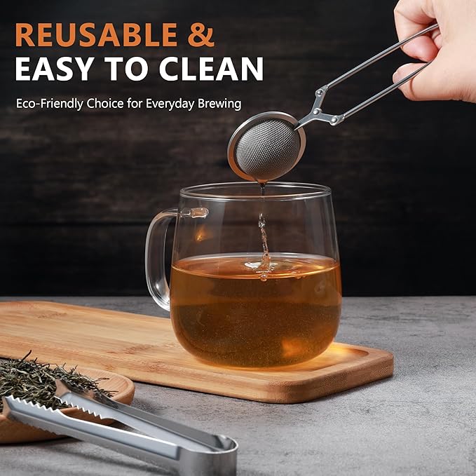 Tea Infuser Set of 3 with Handle – 304 Stainless Steel Tea Ball Strainers for Loose Leaf Tea – Bonus Tea Scoop Clip – Fine Mesh, Rustproof, Easy to Use