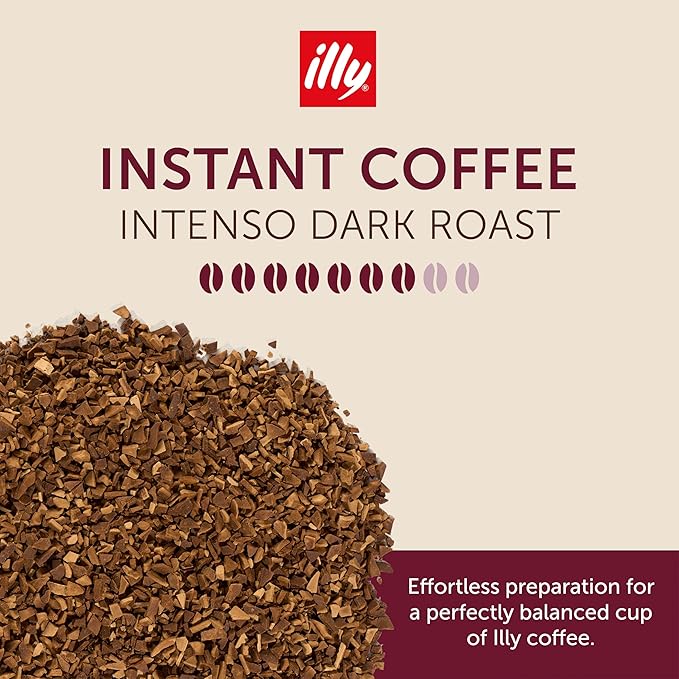 Illy Instant Coffee, Intenso Dark Roast – Bold & Full-Bodied – 100% Arabica – Rich & Robust Flavor – Sealed for Freshness – 3.3oz can (Pack of 6)