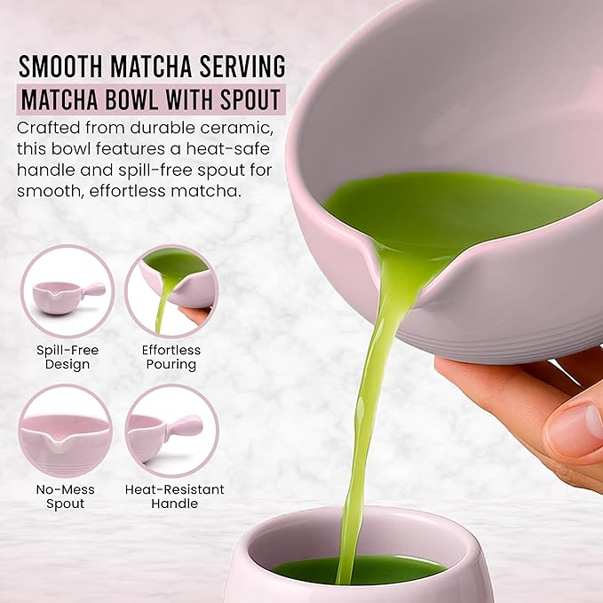 HAPPY PATH & CO Matcha Whisk Set | 6 Pcs Matcha Tea Set Includes Bamboo Whisk(Chasen) with Holder & Bowl with Spout, Sifter, Scoop & Stand - Perfect Matcha Kit Set for Matcha Lovers (Lilac Pup)