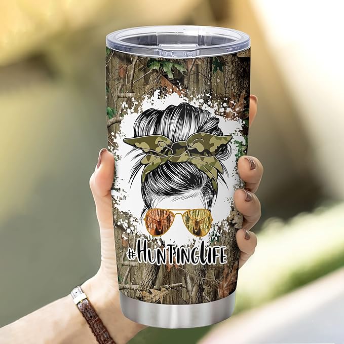 Hyturtle Personalized Hunting Gifts For Women - Huntinglife Camo Customized Name Tumbler 20 Oz Travel Coffee Mug Stainless Steel - Hunting Gift For Mom, Her, Hunters On Birthday, Christmas