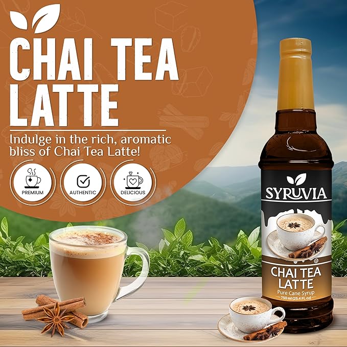 Syruvia Chai Tea Flavored Syrup for Coffee, Drinks, Lattes, and Desserts – 25.4 fl oz,