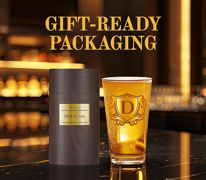 Onebttl Personalized Pint Glass for Men, Custom Alcohol Gifts for Beer Lovers, Unique Birthday, Christmas Gifts for Him, Dad, Husband, Boyfriend, J