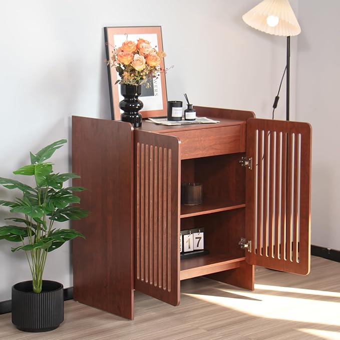 Buffet Cabinet with Storage with 2 Doors, Sideboard Coffee Bar Cabinet for Kitchen with Adjustable Shelf, Dining Room,Living Room (1, Walnut, 27.6''w)