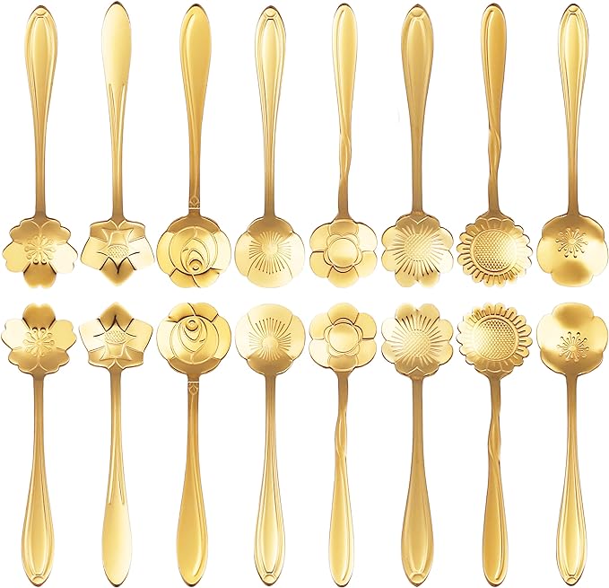 16 Pcs Teaspoon Tea Spoons, ESRISE Stainless Steel Cute Coffee Spoon for Tea Party Decorations (Gold)