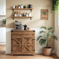 YESHOMY Coffee Bar and Accent Cabinet, Farmhouse Barn Door Buffet Sideboard with Drawer and Adjustable Shelf, Wide Desktop for Kitchen, Dining Room, Bathroom, Entryway, Brown＆Rustic