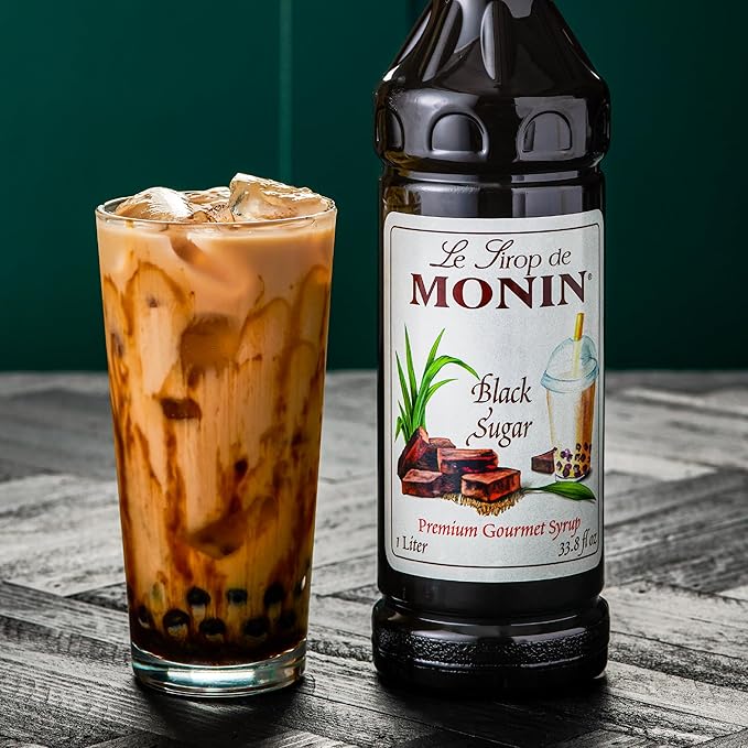 Monin - Black Sugar Syrup, Versatile Flavor, Natural Flavors, Great for Coffees, Cocktails, Shakes, and Kids Drinks, Non-GMO, Gluten-Free (1 Liter)