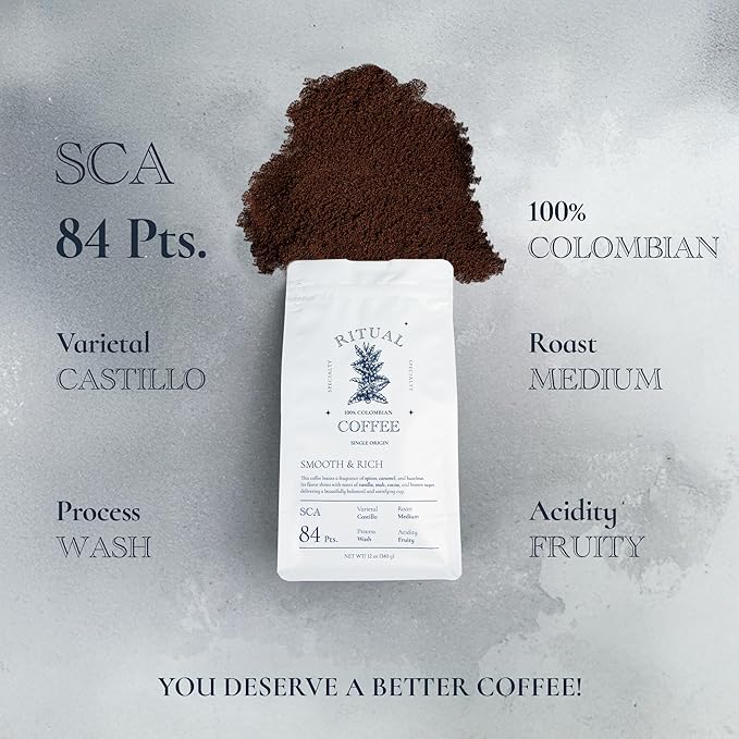 Ritual Specialty Coffee Ground Variety Pack | 3 Gourmet Bags (36oz Total) | 100% Colombian Single Origin | Medium Roast & Upp Roast | Balanced, Intense & Smooth Profiles | SCA Certified Coffee
