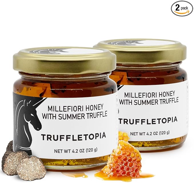 Truffletopia | Millefiori Honey with Summer Truffle | Infused with Real Black Truffles from Italy | Use for Cooking, Baking, Topping, Sauces | 4.2 Oz (2 Pack)