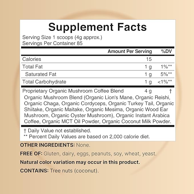 NatureBell Organic Mushroom Coffee with MCT Oil, 12oz (85 Servings) | 10-in-1 Adaptogenic Blend with Lion’s Mane, Reishi, Shiitake, Chaga & More | Instant Mix