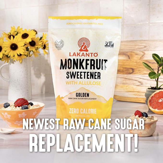 Lakanto Golden Monk Fruit Sweetener with Allulose - Raw Cane Sugar Substitute, Erythritol Free, Sweetener for Coffee, Tea, Baking, Gluten Free, Vegan, Keto Friendly, Sugar Replacement (Golden - 5 lb)