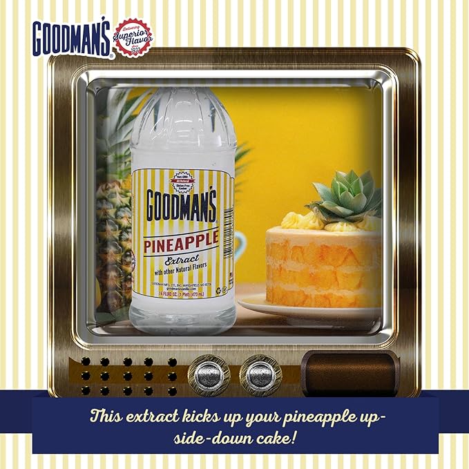 Goodman's Natural Pineapple Extract - Gluten-Free, Non-GMO, Kosher, Low Carb & Low Calorie, Low Alcohol, No Artificial Color, No Animal Products, No Sugar -Tropical Flavor for Baking & Cooking -1 Pint
