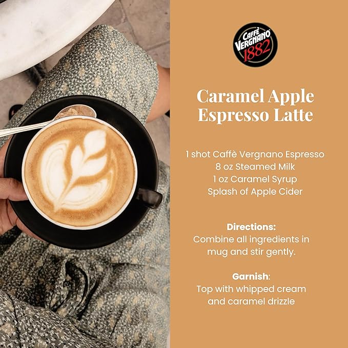 Caffe Vergnano 1882 Espresso Whole Bean Arabica Roast Coffee, 1.1 lb bag - Italian Medium Roast Coffee Beans with notes of Chocolate, Nuts & Caramel, Intensity 7/10-500g Bag