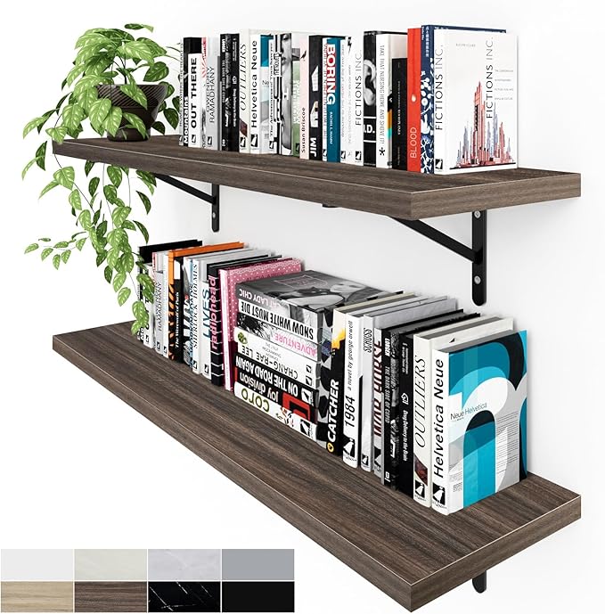 Kaboon 36 inch Long 10 inch Deep Floating Shelves for Wall Set of 2, Large Open Shelves Wall Mounted, Space Saving Home and Commercial Use, Eucalyptus
