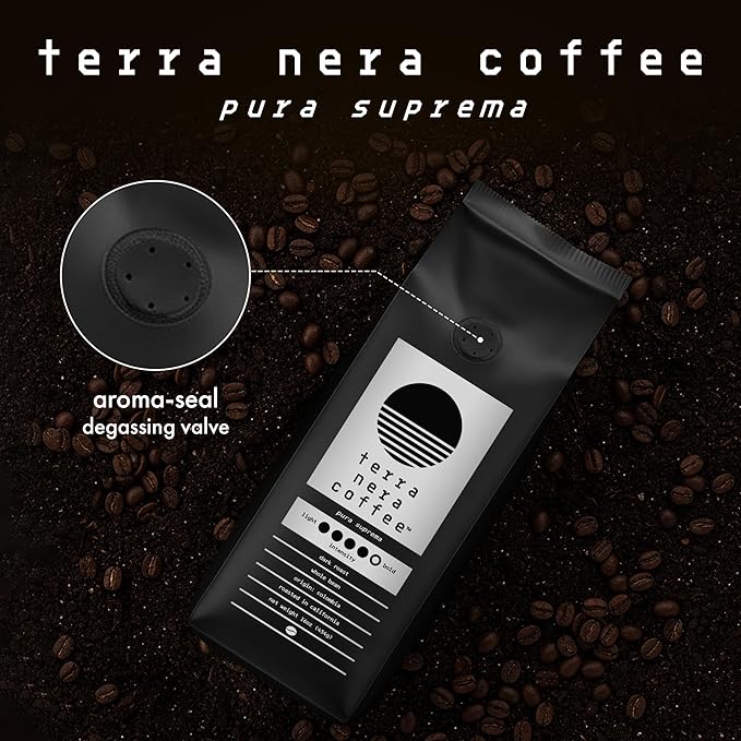 Terra Nera Coffee - Colombian Supremo Whole Bean Coffee Beans - Extra Dark Roast, Espresso-Style Arabica - Bold & Smooth Flavor - Small-Batch Roasted in the USA - 16oz (1lb / 1 Pound) Bag with Degas Valve