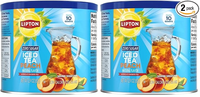 Lipton Zero Sugar Iced Tea Mix, Peach Flavor Black Iced Tea, Makes 10 Quarts (Pack of 2)