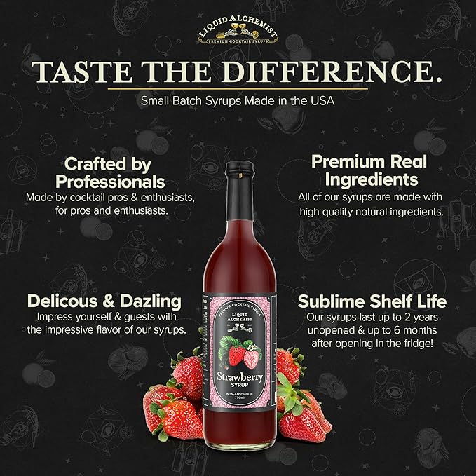 Liquid Alchemist Strawberry Syrup for Drinks - Real Ingredients Make our Strawberry Puree for Drinks a Perfect Margarita Mix - Our Flavored Syrup is Gluten & Dairy Free (25.4 oz)