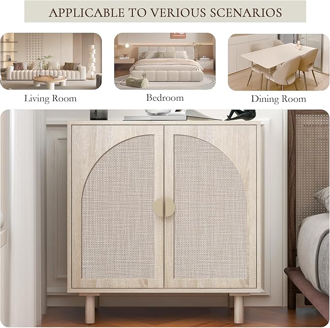 2-Door Storage Cabinet with Textured Woven Doors, Modern Sideboard Buffet for Small Spaces & Apartments, Accent Cabinet with Adjustable Shelf for Moving Season for Living Dining Room