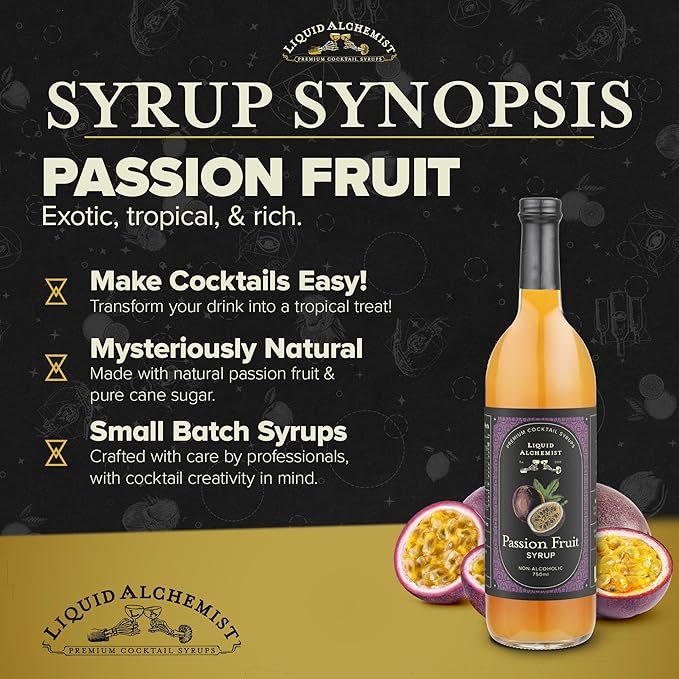 Liquid Alchemist Passion Fruit Syrup for Cocktails - Real Ingredients Make our Passion Fruit Puree for Cocktails the Perfect Margarita Mix - Non-GMO & Vegan (25.4 oz)