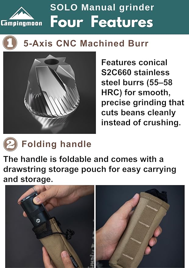 CAMPINGMOON Manual Coffee Grinder Camping Stainless Steel Small Black CC-115-BK